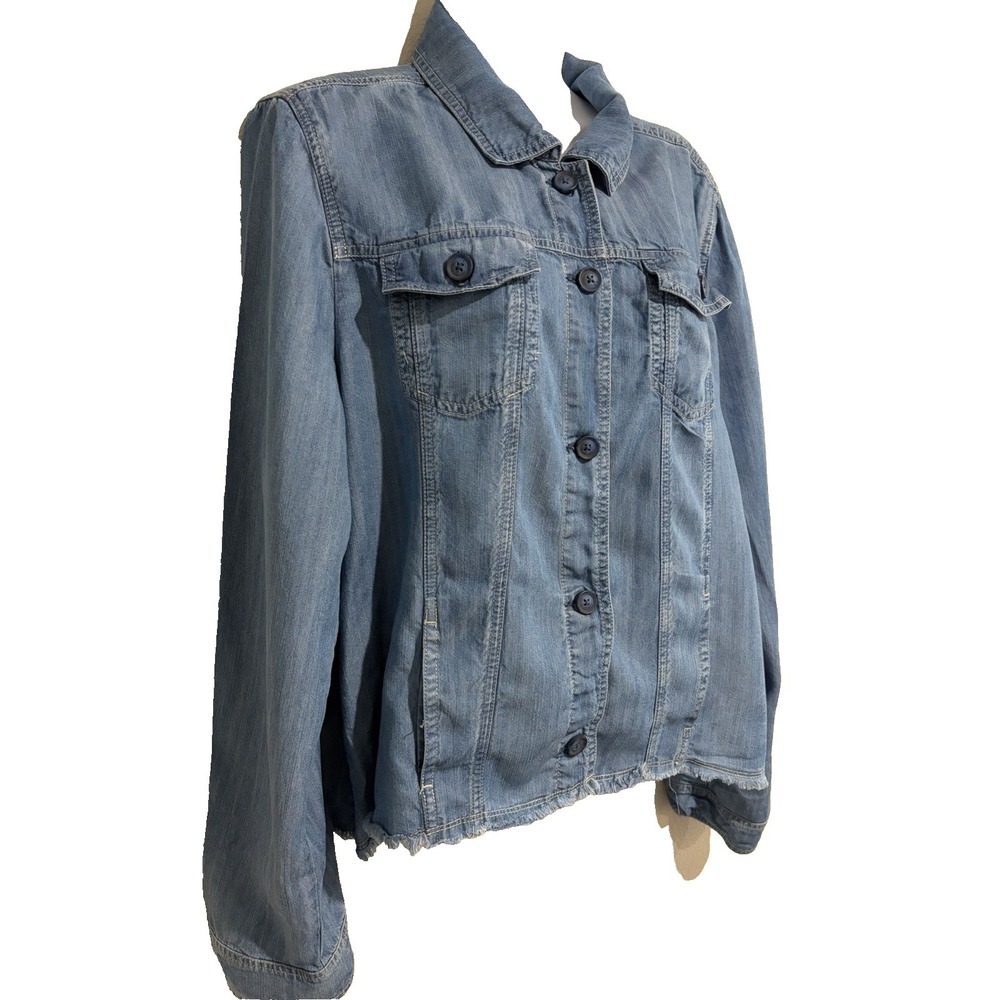 Workshop Republic Tencil Denim Shirt Jacket~XL~Lightweight Pockets Frayed Hem